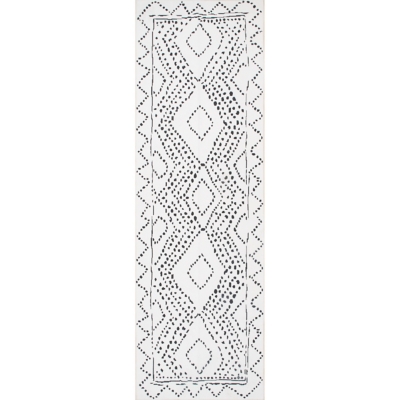 nuLOOM Mila Machine Washable Diamond Trellis 2' 6" x 8' Runner, White, large