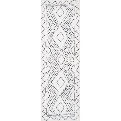 nuLOOM Mila Machine Washable Diamond Trellis 2' 6" x 8' Runner, White, large