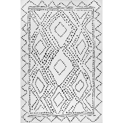 nuLOOM Mila Machine Washable Diamond Trellis 4' x 6' Rug, White, large