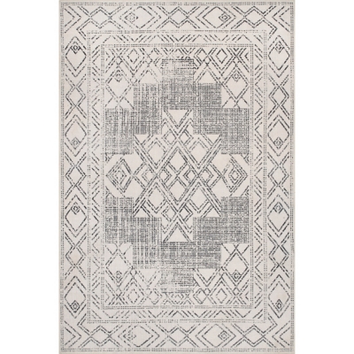 nuLOOM Mia Machine Washable Geometric Medallion 2' 6" x 8' Runner, Light Gray, large
