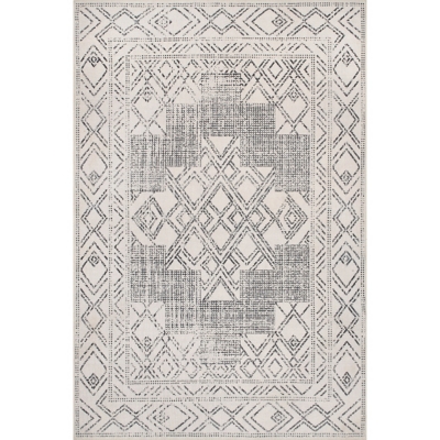 nuLOOM Mia Machine Washable Geometric Medallion 5' x 8' Rug, Light Gray, large