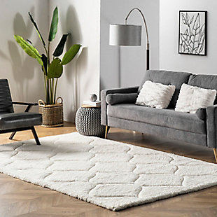 nuLOOM Elsie Contemporary Shag Area Rug, White, rollover