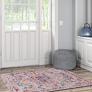 Linon Washable Layton 3' x 5' Accent Rug, Pink, rollover