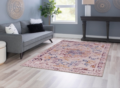 Linon Washable Layton 5' x 7' Area Rug, Pink, rollover