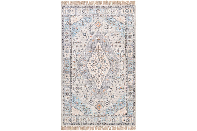 The Sivas Accent Rug showcases a timeless style of elegance, comfort and sophistication. The meticulously woven construction of this piece boasts durability and will add natural charm to your decor. Made with viscose, polyester and cotton, this rug has no pile. Made of viscose, polyester and cotton | Handwoven | 1-year limited warranty | Imported