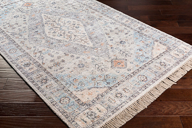 The Sivas Accent Rug showcases a timeless style of elegance, comfort and sophistication. The meticulously woven construction of this piece boasts durability and will add natural charm to your decor. Made with viscose, polyester and cotton, this rug has no pile. Made of viscose, polyester and cotton | Handwoven | 1-year limited warranty | Imported