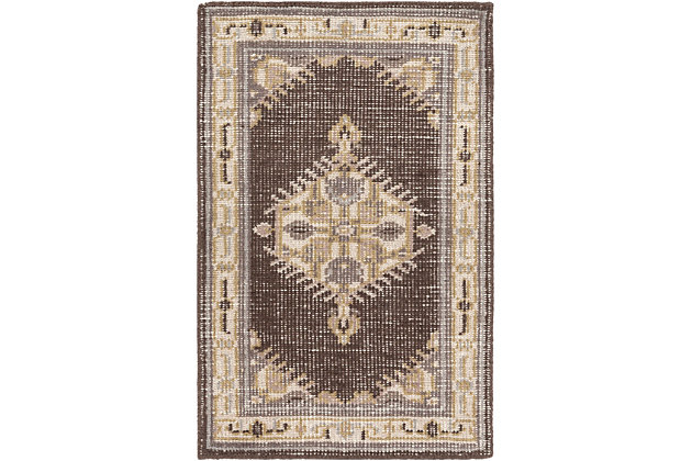 The Zahra Accent Rug showcases a timeless style of elegance, comfort and sophistication. This hand-knotted rug has a durability that can't be found in other handmade constructions. It can also be thoroughly cleaned, because it contains no chemicals that react to water (such as glue). Made with New Zealand wool, this rug has no pile. Made of New Zealand wool | Hand-knotted | 1-year limited warranty | Imported