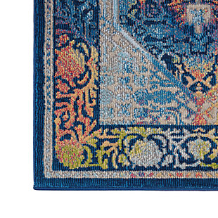 Spectacular colors and corner medallions come together in this runner for the perfect shot of surprising bohemian charm. The combination of traditional patterns and modern ombre are an unforgettable touch for any space.Made of polypropylene | Machine made | Power-loomed | Thin pile (less than 0.5" high) | Serged edges | Vacuum regularly (no beater bar) | Rug pad recommended | Recommended for areas with moderate foot traffic | Low shedding | Imported