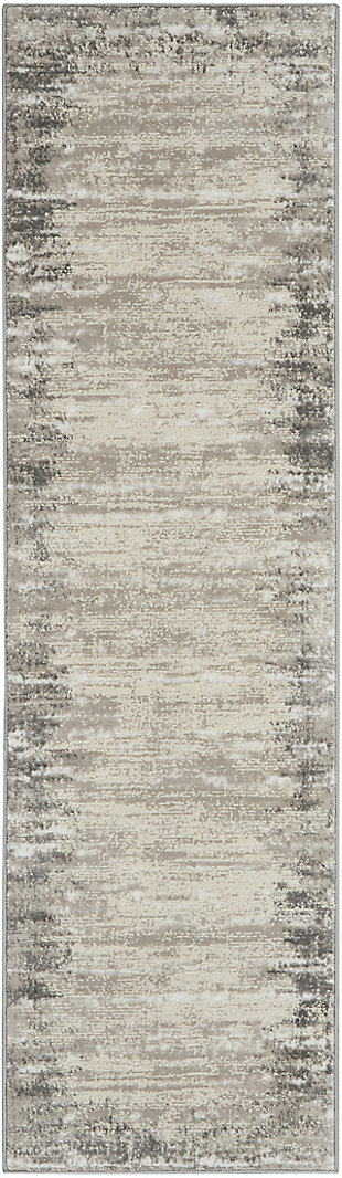 This dreamy runner's abstract design drifts from ivory to gray for perfectly modern versatility. Irresistably soft for ultimate comfort, it's a natural fit for any room.Made of polypropylene and polyester | Machine made | Thin pile (less than 0.5" high) | Power-loomed | Vacuum regularly (no beater bar) | Low shedding | Rug pad recommended | Recommended for areas with moderate foot traffic | Imported