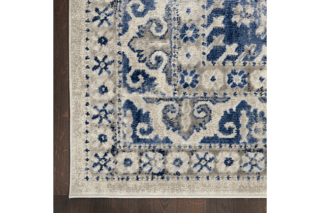 Add a sense of drama to any room with this elegant area rug. Inspired by persian rug traditions, the floral design with center medallions is refined for modern sensibility with soft and easy-care fibers.Made of polypropylene and polyester | Machine made | Thin pile (less than 0.5" high) | Power-loomed | Pile shedding is a normal characteristic of quality area rugs; avoid pulling yarn knots out of surface pile. Use scissors to clip them off even with rug surface. Clean spills immediately by blotting with a clean sponge or cloth. Professionally clean only | Low shedding | Rug pad recommended | Recommended for areas with moderate foot traffic | Imported