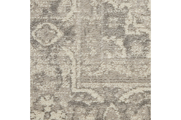 This subtly dramatic area rug is the perfect focal point for any space in need of sophisticated elegance. An elaborate center medallion layers floral and geometric motifs together for an endlessly fascinating design. Easy-care non-shed fibers promise modern convenience and delicious softness.Made of polypropylene and polyester | Machine made | Thin pile (less than 0.5" high) | Power-loomed | Vacuum regularly (no beater bar) | Low shedding | Rug pad recommended | Recommended for areas with moderate foot traffic | Imported