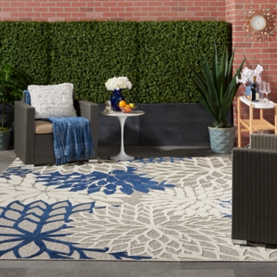 Nourison Aloha 9'6" X 13' Floral Outdoor Area Rug, Navy, large