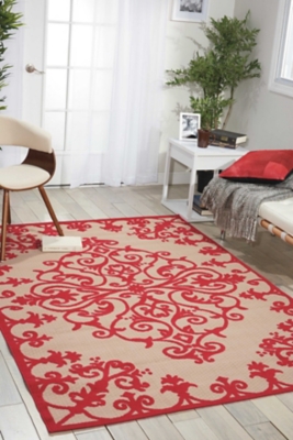 Nourison Aloha 9'6" X 13' Medallion Outdoor Area Rug, Red, large