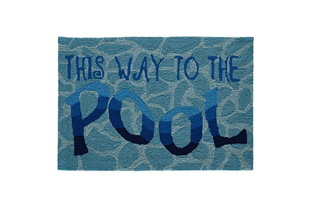 The Deckside Swim Time Accent Rug adds warmth and color to any indoor or outdoor living space. It's the perfect poolside accessory. Hand-hooked with weather-resistant fiber, it blends comfort, softness and durability. This mat is remarkably easy to clean and treated for added fade resistance.Made of polyester | Thin pile (1/4" to 1/2") | Ideal for kitchen, entryway, or outdoors | UV stabilized to prevent fading | Perfect for indoor or outdoor use | Designed by Liora Manne | Easy care and maintenance