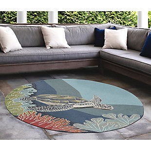 Transocean Highlands Slow Drift Outdoor 5' Round Accent Rug, Blue, rollover