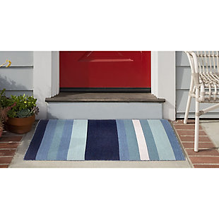 Transocean Spencer Fun Stripe Outdoor 2' x 3' Accent Rug, Blue, rollover
