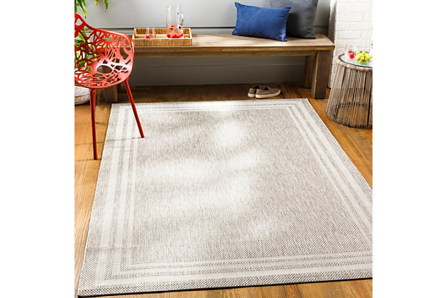 This rug from the Eagean Collection showcases a traditional-inspired design that exemplifies timeless styles of elegance, comfort and sophistication. The meticulously woven piece boasts durability and provides natural charm to your decor.Made of polypropylene | Machine woven | No backing | Indoor/outdoor safe | Spot clean only | Rug pad recommended | Imported