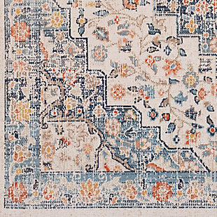 This rug from the Huntington Beach Collection showcases a traditional-inspired design that exemplifies timeless styles of elegance, comfort and sophistication. The meticulously woven piece boasts durability and provides natural charm to your decor.Made of polyester | Machine woven | Low pile | No backing | Indoor/outdoor safe | Spot clean only | Rug pad recommended | Imported