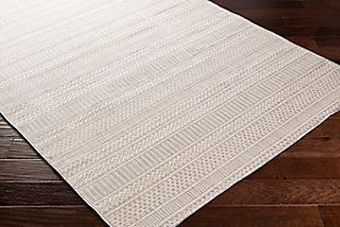 This simplistic-yet-compelling rug from the Malibu Collection effortlessly serves as the epitome of modern style. The meticulously woven piece boasts durability and provides natural charm to your decor.Made of polypropylene and polyester | Machine woven | No backing | Indoor/outdoor safe | Spot clean only | Rug pad recommended | Imported