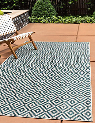 Jill Zarin Outdoor 3' x 5' Accent Rug, Teal/Ivory, rollover