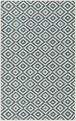 Jill Zarin Outdoor 3' x 5' Accent Rug, Teal/Ivory, large