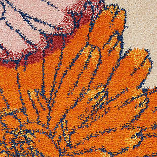 Invite a light and airy vibe to your surroundings with this Allur Collection area rug. In this botanical scene, vibrant orange, pink and turquoise blue floral motifs are woven onto an ivory ground for a lush complement to contemporary settings.Made of polypropylene | Machine made; power loomed | Backed with latex | Serged edges | Low shedding | Low pile | Vacuum regularly; no beater bar | Rug pad recommended | Imported