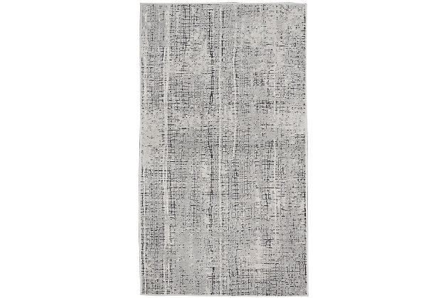 A richly-textured abstract design gives this Calvin Klein Vapor area rug unique sophistication. With its softly inviting medium pile and cool gray and ivory palette, this elevated piece is an urbane addition to the modern, eclectic home.Made of viscose and polyester | Machine made; power loomed | Backed with latex | Serged edges | Moderate shedding  | Medium pile | Vacuum regularly; no beater bar | Rug pad recommended | Imported