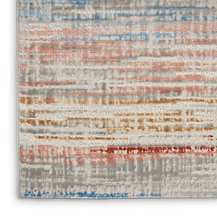 Earthen tones in abstract irregular stripes create an irresistibly chic foundation for your living room, bedroom or home office. Whether your design tastes are minimalistic or a little more rustic glam, this neutral ivory and gray multicolor runner rug from the Elation Collection is just what you need to bring the disparate elements of your room together.Made of polypropylene and polyester | Machine made; power loomed | Backed with latex | Serged edges | Low shedding | Low pile | Vacuum regularly; no beater bar | Rug pad recommended | Imported