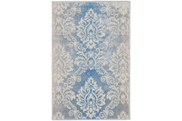 Capture the rustic elegance of a French country cottage with this area rug from the Elation Collection. Sprawling floral damask motifs in ivory on a mocha brown base create a captivating base for French country, farmhouse and boho-chic settings. Subtle abrash effects add to the vintage look of this design.Made of polypropylene and polyester | Machine made; power loomed | Backed with latex | Serged edges | Low shedding | Low pile | Vacuum regularly; no beater bar | Rug pad recommended | Imported