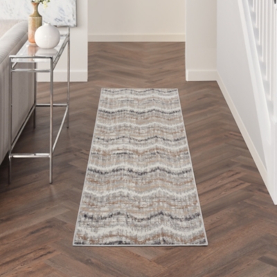 Nourison Nourison Elation 2'3" x 7'6" Grey Ivory Modern Indoor Rug, Gray, rollover
