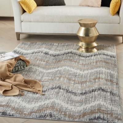 Nourison Nourison Elation 4' x 6' Grey Ivory Modern Indoor Rug, Gray, rollover