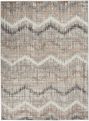 The abstract jagged chevron pattern of this Elation Collection area rug creates a sense of movement in modern and contemporary settings. Cool gray, charcoal, ivory, beige and brown hues add a unique touch to your living room, bedroom or home office.Made of polypropylene and polyester | Machine made; power loomed | Backed with latex | Serged edges | Low shedding | Low pile | Vacuum regularly; no beater bar | Rug pad recommended | Imported