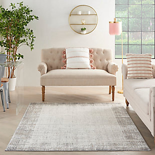 The classic solid border design gets a modern update with this Elation area rug. In gray and ivory hues, the minimalistic crosshatch design adds cool contemporary flair to your living room, bedroom, dining room or home office. It's an ideal choice for high-traffic areas.Made of polypropylene and polyester | Machine made; power loomed | Backed with latex | Serged edges | Low shedding | Low pile | Vacuum regularly; no beater bar | Rug pad recommended | Imported