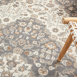 A nod to traditional Persian designs, this area rug from the Elation Collection is reinterpreted for the modern age. Classic floral and diamond patterns are rendered in soft blue and ivory for an elegant foundation in farmhouse, boho-chic and contemporary decor. It’s an ideal choice for high-traffic areas.Made of polypropylene and polyester | Machine made; power loomed | Backed with latex | Serged edges | Low shedding | Low pile | Vacuum regularly; no beater bar | Rug pad recommended | Imported