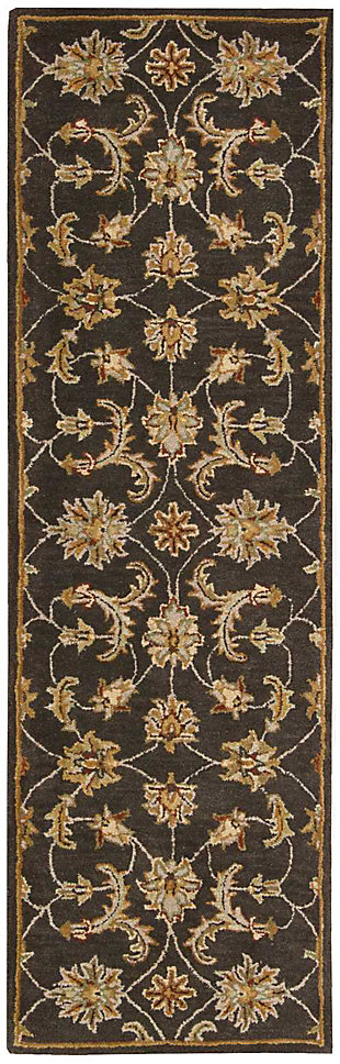 Nourison Nourison India House 2'3" x 7'6" Charcoal Traditional Indoor Rug, Charcoal, large