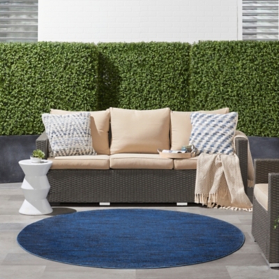 Nourison Nourison Nourison Essentials 6' x ROUND Midnight Blue Outdoor Indoor/Outdoor Rug, Midnight Blue, rollover