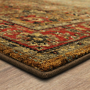 Create a statement of style with the daring color, rich details and global design inspiration of the Myanmar area rug.  A debut of our Spice Market Collection, the Myanmar is as brazen as it is beautiful.  Finished in our exclusive EverStrand™ fiber, the Myanmar is consciously created from up to 100% post-consumer content from plastic bottles.  A premium polyester, EverStrand™ offers a thick, sumptuous softness, inherent stain resistance and vivid color clarity. Available in two colorations, tobacco and aquamarine.Proudly Made in the USA | Machine Woven | Stain Resistant and Easy to Clean: Spot clean with a solution of water and mild detergent. Regular vacuuming helps rugs remain attractive. | Durable and Fade Resistant: Designed to hold up under high-traffic spaces with kids and pets. Rug remains attractive for years to come. | Ideal for any Room: These area rugs are perfect for all indoor spaces. Living room rugs, bedroom rugs, rugs for the entryway, office rugs, dorm rugs, dining room rugs, kitchen scatter rugs.