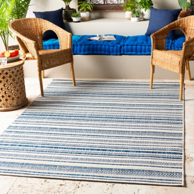 Global Indoor/Outdoor 5'3" x 7'7" Area Rug, Denim/Navy/White, rollover