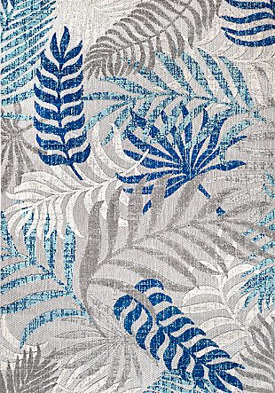 JONATHAN Y Tropics Palm Leaves Outdoor 4' x 6' Area Rug, Gray/Blue, rollover