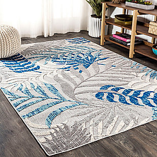 JONATHAN Y Tropics Palm Leaves Outdoor 4' x 6' Area Rug, Gray/Blue, large
