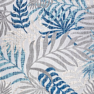 JONATHAN Y Tropics Palm Leaves Outdoor 6' Square Area Rug, Gray/Blue, rollover