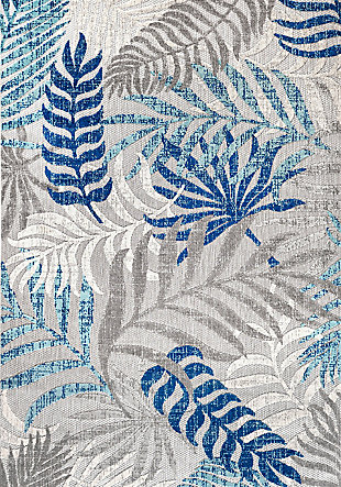 JONATHAN Y Tropics Palm Leaves Outdoor 9' x 12' Area Rug, Gray/Blue, rollover