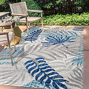 JONATHAN Y Tropics Palm Leaves Outdoor 9' x 12' Area Rug, Gray/Blue, large