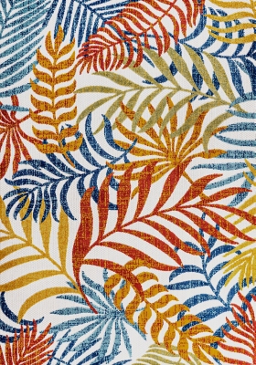 JONATHAN Y Tropics Palm Leaves Outdoor 5' x 8' Area Rug, Cream/Orange, rollover