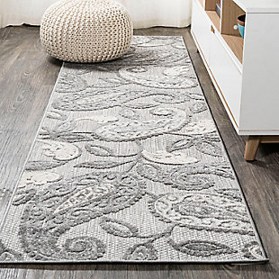 JONATHAN Y Julien Paisley High-Low Outdoor 2' x 10' Runner Rug, Light Gray/Ivory, large
