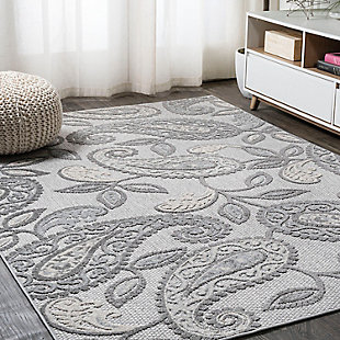 JONATHAN Y Julien Paisley High-Low Outdoor 8' x 10' Area Rug, Light Gray/Ivory, large