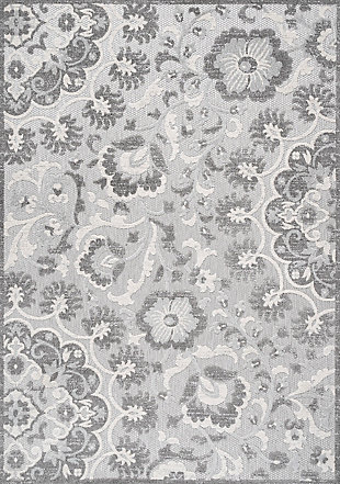 JONATHAN Y Lucena Modern Medallion High-Low Outdoor 5' x 8' Area Rug, Light Gray/Ivory, rollover
