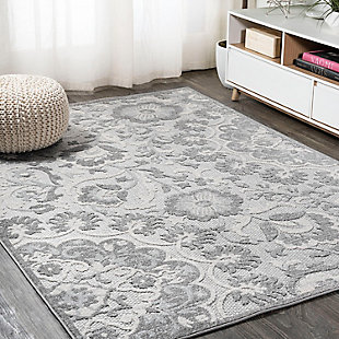 JONATHAN Y Lucena Modern Medallion High-Low Outdoor 5' x 8' Area Rug, Light Gray/Ivory, large