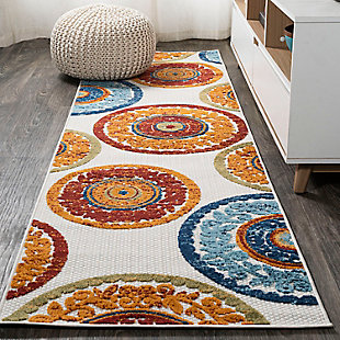 JONATHAN Y Circus Medallion High-Low Outdoor Rug 2' x 8' Runner Rug, Red/Blue, large