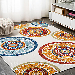 JONATHAN Y Circus Medallion High-Low Outdoor Rug 5' x 8' Area Rug, Red/Blue, large